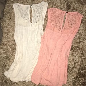 Cream Lacy top flowy tanks with keyhole back